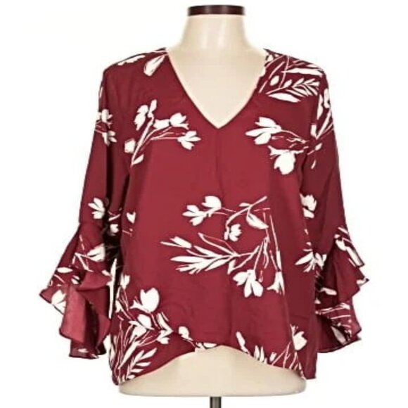 Vince Camuto Tops - Vince Camuto Burgundy and White Floral Tunic Blouse Size S